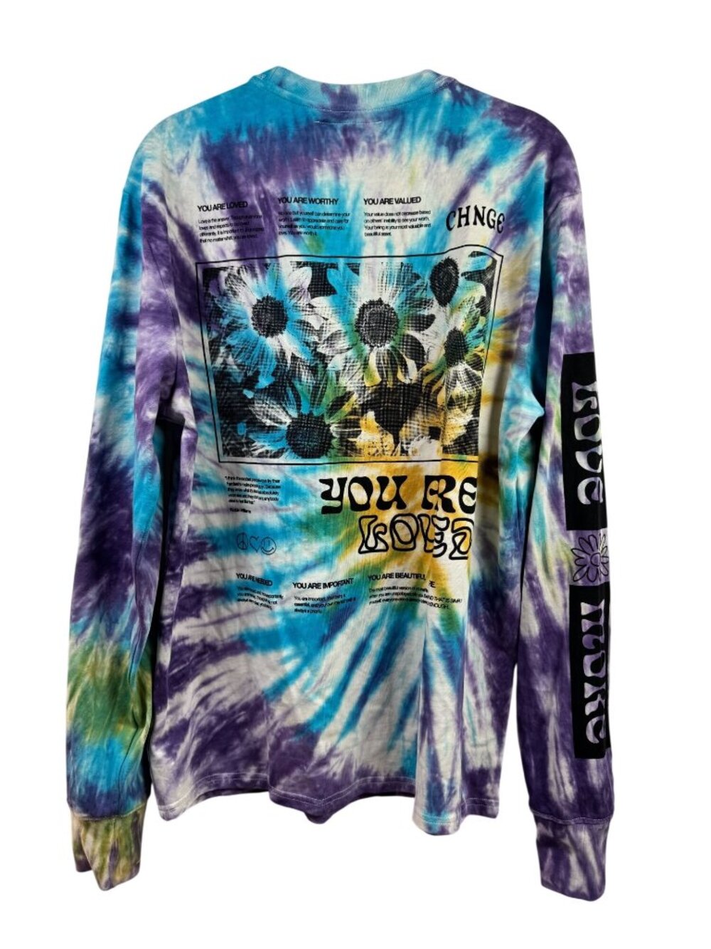 CHNGE Tie-Dye Long Sleeve Shirt You are Loved Organic Cotton Medium Purple Blue